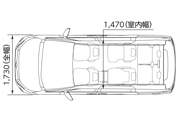 X（2WD・7人乗り）サイドリフトアップチルトシート装着車（平面図）