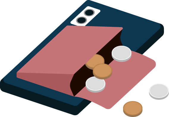 小銭とスマホが接している