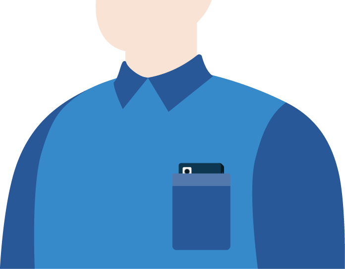 厚手の胸ポケットに入れてスマホが隠れている状態