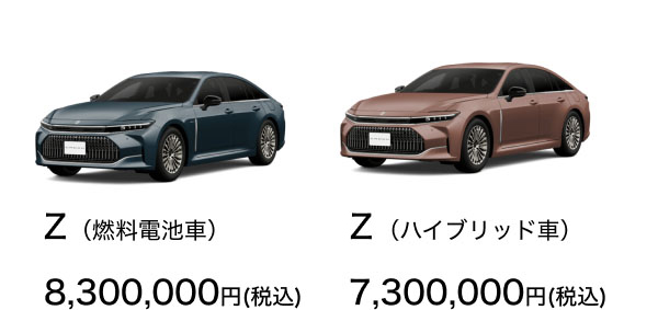 新時代のニューフォーマルセダン。Z （燃料電池車）8,300,000円(税込)Z （ハイブリッド車）7,300,000円(税込)