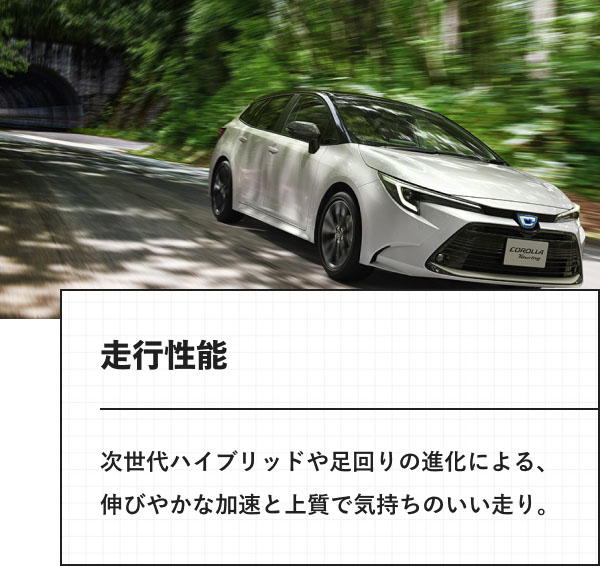 走行性能 次世代ハイブリッドや足回りの進化による、伸びやかな加速と上質で気持ちのいい走り。