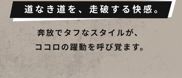 道なき道を、走破する快感。  奔放でタフなスタイルが、 ココロの躍動を呼び覚ます。