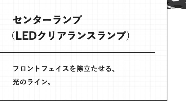 センターランプ（LEDクリアランスランプ） フロントフェイスを際立たせる、光のライン。