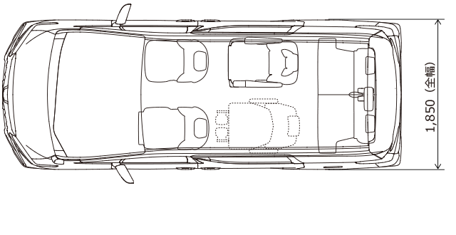 S（2WD） サイドリフトアップシート車（脱着タイプ）　寸法図（平面図）