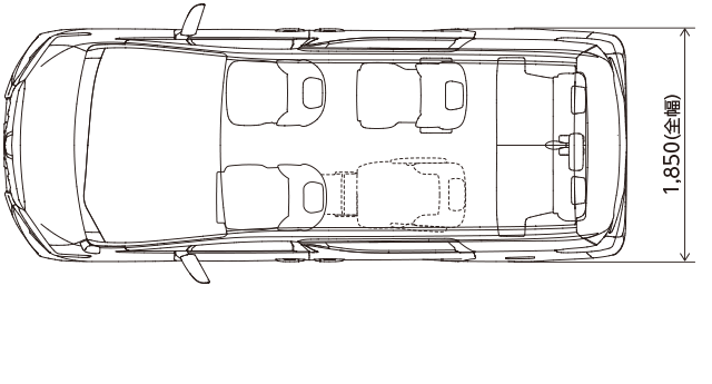 X“サイドリフトアップチルトシート装着車”（2WD）　寸法図（平面図）