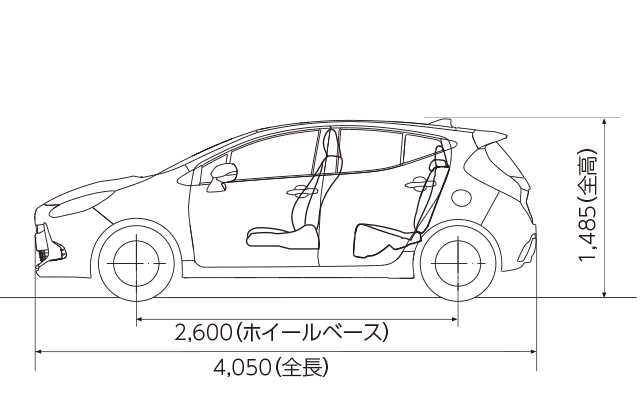 X（ 2WD） 車いす収納装置付車（側面図）