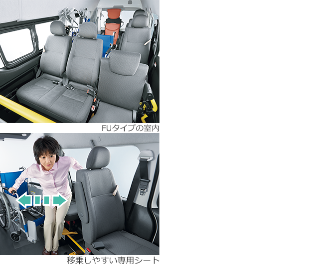 FUタイプの室内／移乗しやすい専用シート