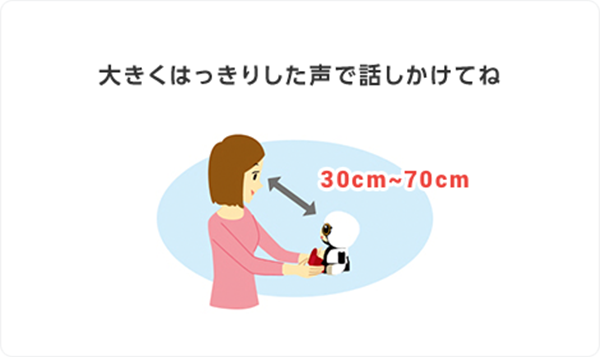KIROBO miniの正面から、30cm～70cm程度離れて話しかけてください。