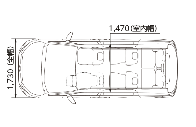 X（2WD・7人乗り）助手席リフトアップチルトシート車（平面図）