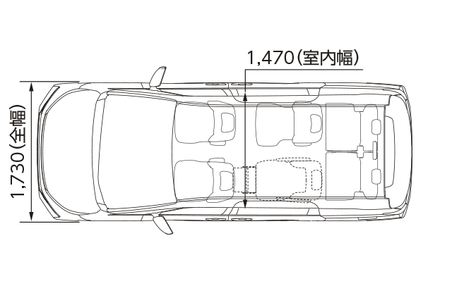 S-G（2WD・7人乗り）サイドリフトアップチルトシート装着車（平面図）