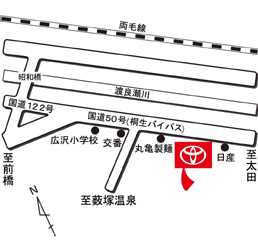 群馬トヨタ自動車 Ｕ・Ｐａｒｋ桐生バイパス店の地図