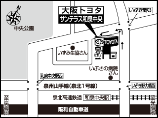 大阪トヨタSouth サンテラス和泉中央の地図