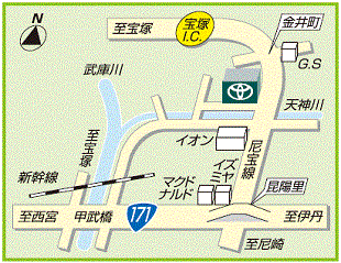 神戸トヨペット ＴＨＥ　ＧＡＲＡＧＥ　宝塚インター南の地図