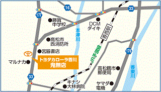トヨタカローラ香川 本社鬼無店の地図